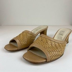 M.M. Calzatura Italian Leather Heel Sandal Shoe Clog Mule Size 39